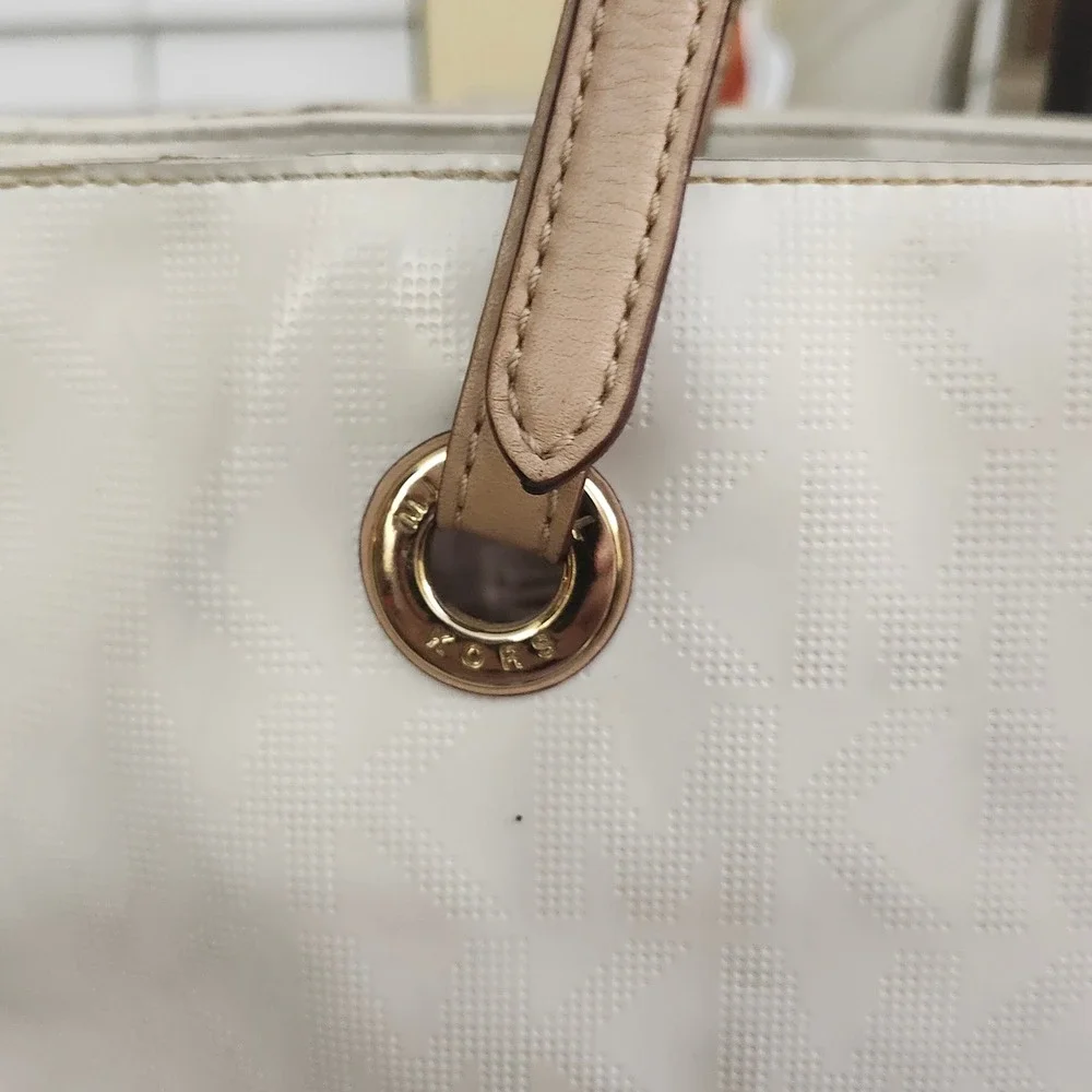 Michael Kors Jet Set white patent leather‎ tote shoulder bag  Classic Designer